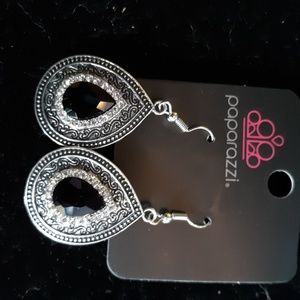 Silver and Black Pierced Dangle Earrings - New